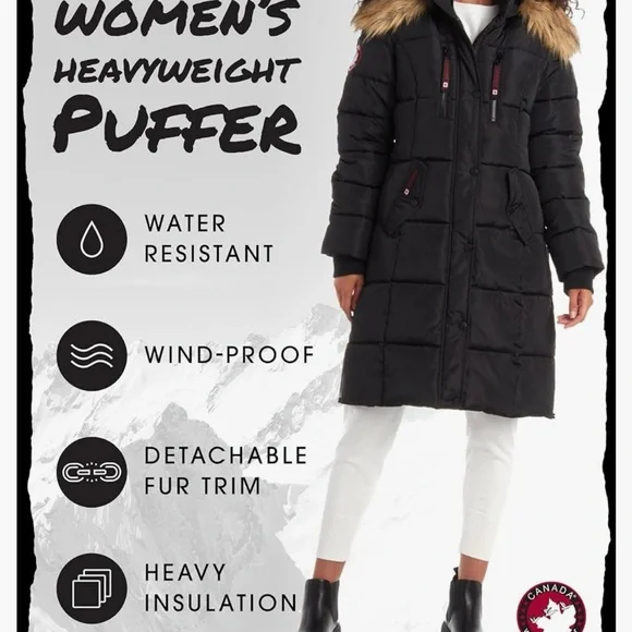 New- CANADA WEATHER GEAR Women's Winter Jacket-Long Length Bubble Puffer Parka - Picture 5 of 10